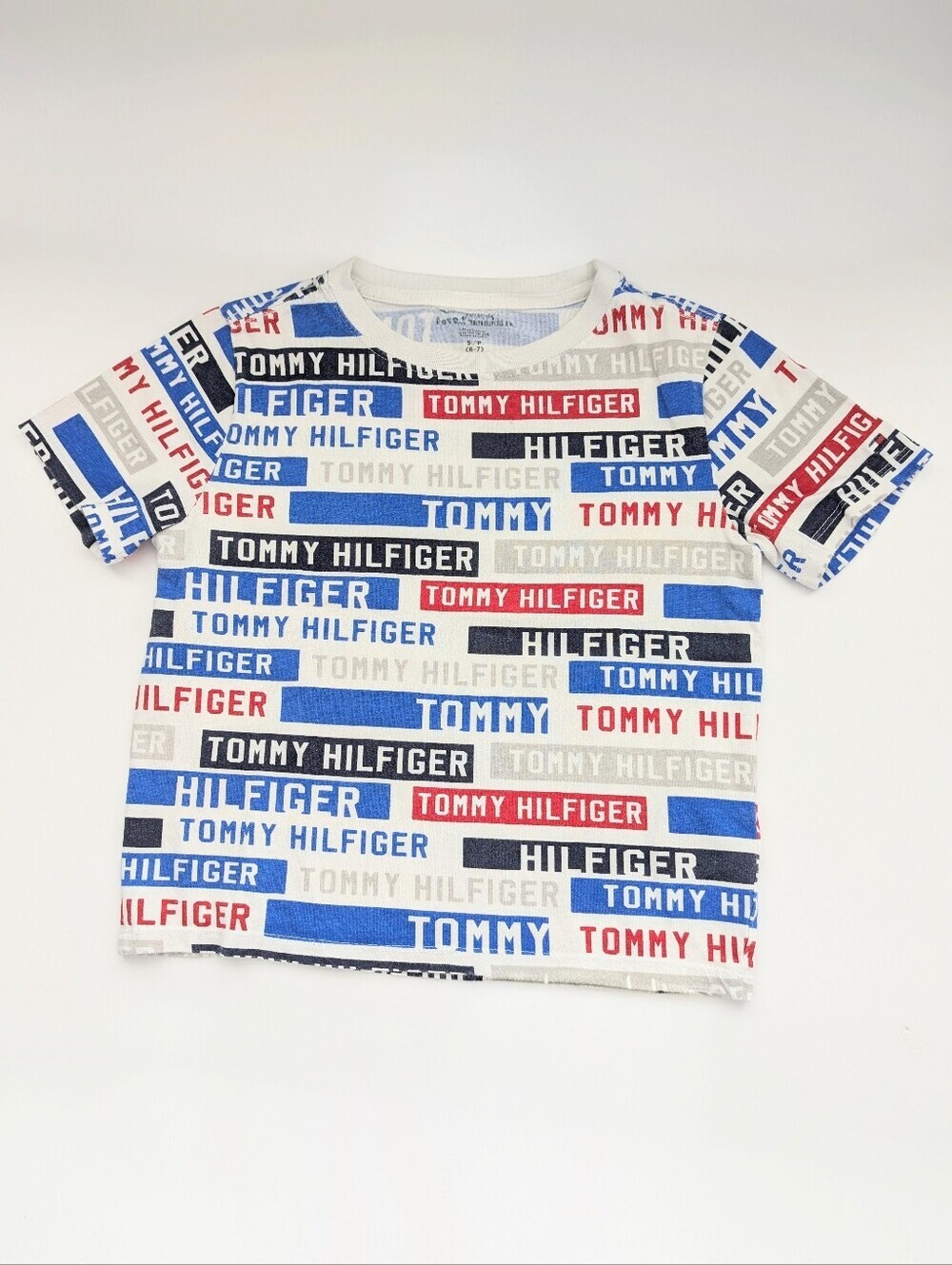 Tommy Hilfiger Kids (Small-6/7) All-Over Multicolored Logo Tee/T-Shirt/Top